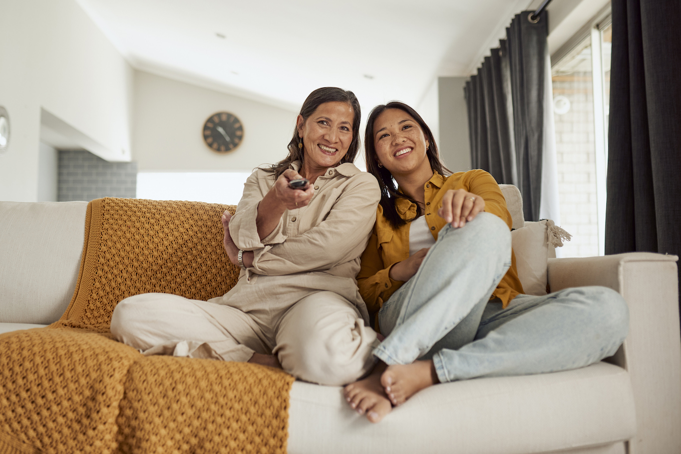 Mom and daughter watching TV